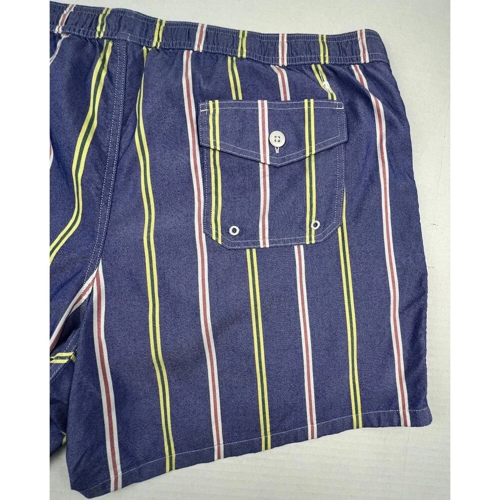 J.CREW Original Swimwear Swim Trunks Mens XXL Blue Striped Mesh Lined Beach 6